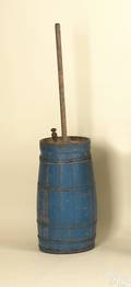 Blue painted pine butter churn 19th c