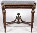 CARVED WALNUT AND MARBLE HALL TABLE