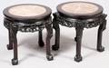 CHINESE TABLES W INSET MARBLE EARLY 20TH C PAIR