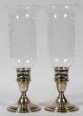 STERLING CANDLESTICKS WITH GLASS GLOBES PAIR
