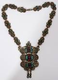 021457 MEXICAN STERLING TURQUOISE  CORAL NECKLACE