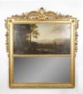 Gilt Wood Trumeau Mirror w 19th C Oil Painting