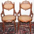101495 AMERICAN VICTORIAN WALNUT  CANE SIDE CHAIRS