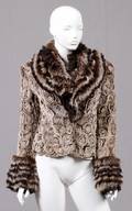 AKHESA SHEARED TWOTONE FUR JACKET W RUFFLES