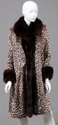 LEOPARD PRINT FABRIC COAT W MINK TRIM