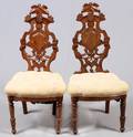 CARVED WALNUT SIDE CHAIRS PAIR