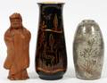 JAPANESE CONTEMPORARY POTTERY VASES  CARVED FIGURE