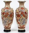 JAPANESE SATSUMA EARTHENWARE VASES 19THC PAIR