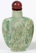 CHINESE CARVED GREEN JADE SNUFF BOTTLE