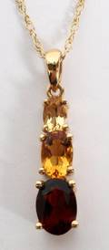 14KT YELLOW GOLD CHAIN W GARNET  CITRINE PENDANT