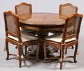 KARGES BURL WALNUT TABLE  SET OF CHAIRS