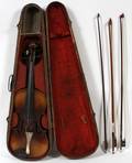 19TH C VIOLIN NO LABEL WITH 3 BOWS