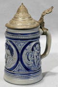 082518 GERMAN SALT GLAZE  SILVER LID STEIN