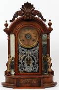ANSONIA CLOCK CO CARVED WOOD  BRASS MANTEL CLOCK