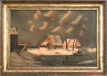 Oil on canvas primitive winter landscape 19th c