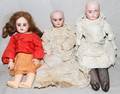 010007 ANTIQUE BISQUE HEAD DOLLS C 1900 THREE