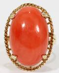 010022 NATURAL CORAL  14KT YELLOW GOLD RING