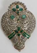 100012 14K GOLD SILVER DIAMOND EMERALD PENDANT
