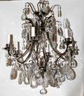 091011 ANTIQUE PEWTER  CRYSTAL CHANDELIER H28 W21