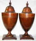 091008 MAHOGANY KNIFE URNS W SATINWOOD INLAY C1940