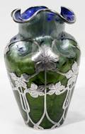 091003 LA PIERRE SILVEROVERLAY ART GLASS VASE AS IS