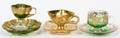 MOSER ENAMELED GLASS CUPS  SAUCERS THREE SETS