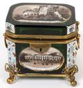 BOHEMIAN ENAMELED EMERALD GLASS SCENIC BOX