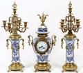 PORCELAIN  BRASS MANTEL CLOCK  CANDELABRA