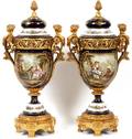 SEVRES PORCELAIN  GILT BRONZE MOUNTED COVERED URNS