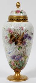 LIMOGES PORCELAIN COVERED URN C 1920 H 16