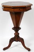 VICTORIAN BURL WALNUT MARQUETRY SEWING TABLE