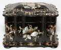 VICTORIAN PAPIER MACHE INLAID  GILT TEA CADDY