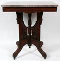 EASTLAKE WALNUT MARBLE TOP TABLE H 30 L 27
