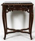 LOUIS XV STYLE CARVED WALNUT TABLE MARBLE TOP