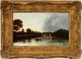 ALFRED VICKERS OIL ON PANEL RIVER SETTING BOAT