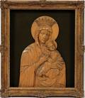 HAND CARVED WOOD ICONPLAQUE MADONNA AND CHILD