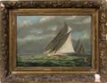 OIL ON CANVAS C 1900 11 X 16 SAILBOAT