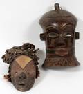 AFRICAN CARVED WOOD CEREMONIAL MASKS 2 PCS