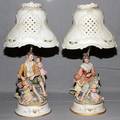 JAPANESE PORCELAIN FIGURAL TABLE LAMPS PAIR