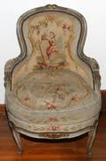 LOUIS XV STYLE TAPESTRY UPHOLSTERED BERGERE