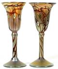 GOLD IRIDESCENT GLASS GOBLETS PAIR H 8 12