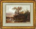 DUBOIS 19TH C GOUACHE FIGURES IN LANDSCAPE