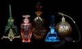 COLORED GLASS PERFUME BOTTLES FIVE