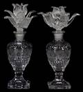 CUT GLASS PERFUME BOTTLES PAIR H 9