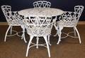 WROUGHT IRON PATIO TABLE AND FOUR CHAIRS H 28