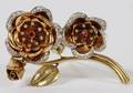 FLOWER FORM 14 KT GOLD BROOCH DIAMONDS RUBIES