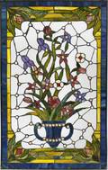 STAIN GLASS HANGING WINDOW LATE 20TH C H 32