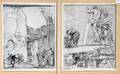 DUTCH PENCIL DRAWINGS TWO MEN CONSTRUCTING