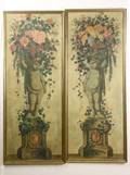 Pair of Hand Painted Panels w Cherub  Topiary