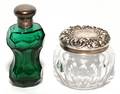 VICTORIAN STERLING  EMERALD GLASS PERFUME JAR